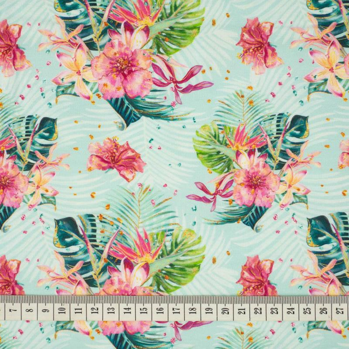 TROPICAL BOUQUET / mint - Cotton woven fabric