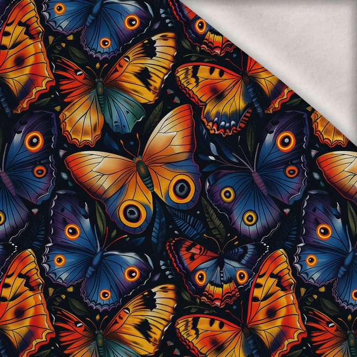 Butterfly & Flowers wz.7 - teplákovina počesaná s elastanem ITY