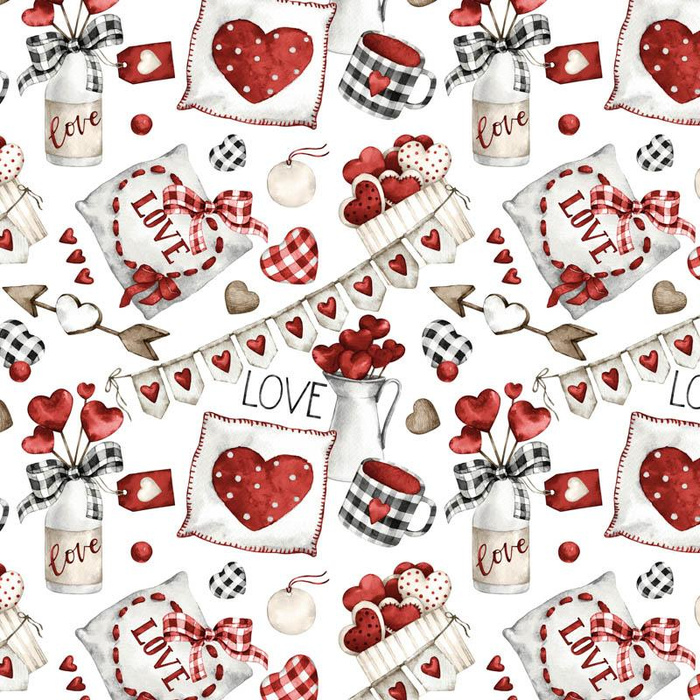 VALENTINE'S MIX PAT. 1 (CHECK AND ROSES) - Waterproof woven fabric