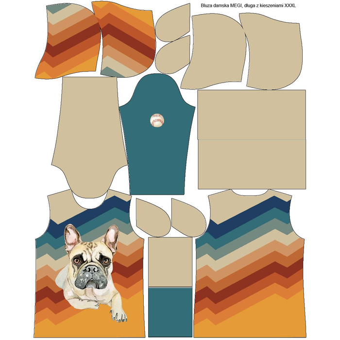 BLUZA DAMSKA (MEGI) - DŁUGA Z KAPTUREM - BULDOG / paski - dzianina pętelkowa XXL
