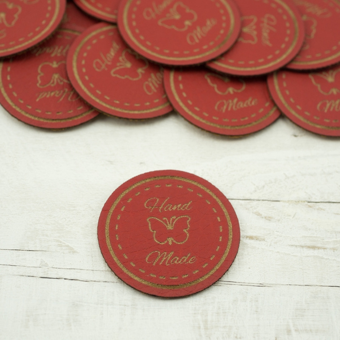 Hande Made label - butterfly diameter 3 cm - red