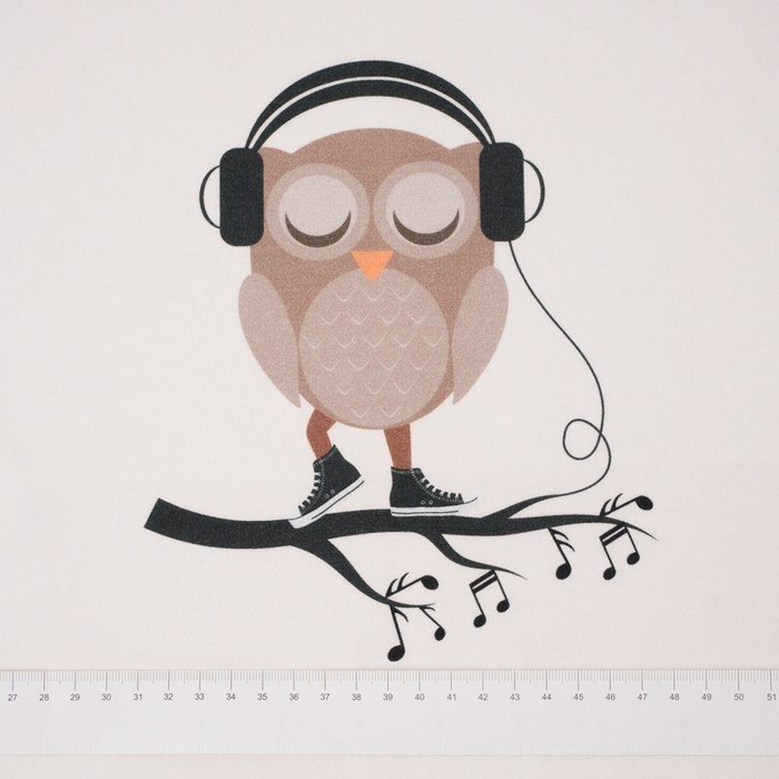 OWL WITH HEADPHONES / beige - panel looped knit 