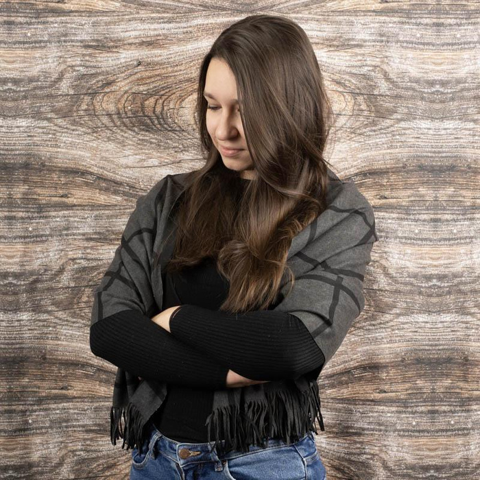 BLACK CHECK / beige - PUNTO BRUSHED ON BOTH SIDES WITH FRINGES