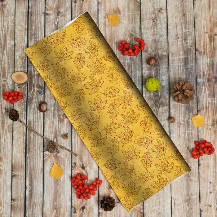 BLÄTTER KONTUREN / gelb (GLITTER HERBST) - Wasserabweisende Webware