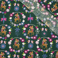 ROE DEER (wreaths) / green - POPLIN 100% cotton