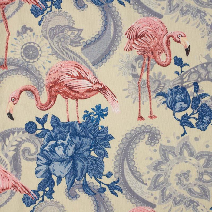 FLAMINGOS UND ROSEN / beige - Nylonstoff PUMI