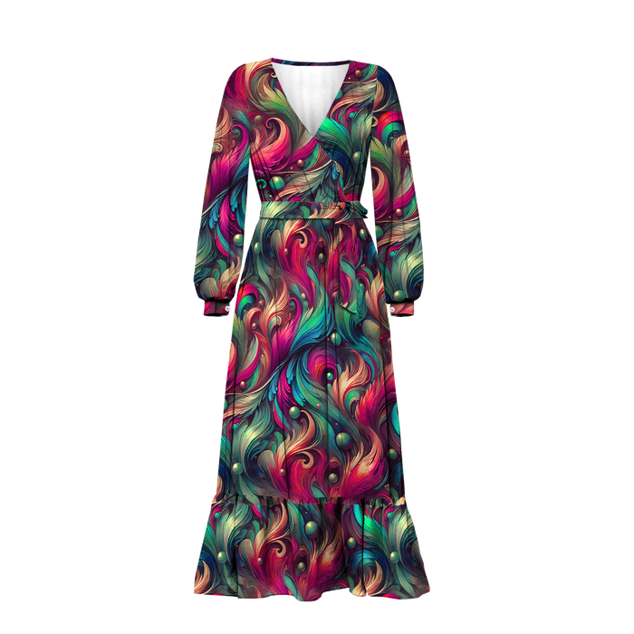 WRAP FLOUNCED DRESS "ABELLA" (M) - COLORFUL FEATHER PINK - sewing set  