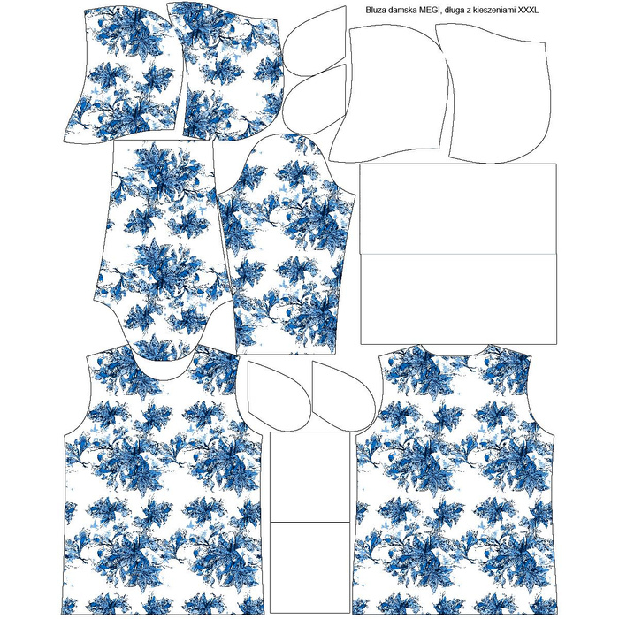 BLUZA DAMSKA (MEGI) - DŁUGA Z KAPTUREM - KWIAT WANILII (CLASSIC BLUE) - dzianina pętelkowa XL