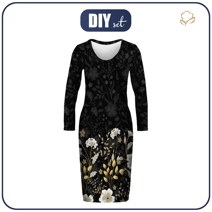 BLEISTIFTKLEID (ALISA) - BLUMEN (Motiv 8) / schwarz - Nähset XL