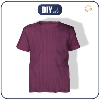 Zestaw DIY – T-shirt dziecięcy z bawełnianej dzianiny RIB JERSEY - BURGUNDOWY