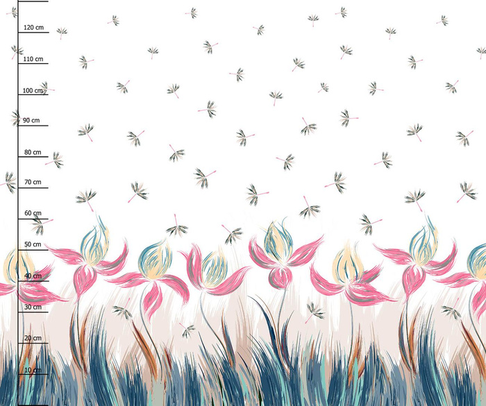 KVĚTY (vzor 4) / bílá - panel pro šaty krep