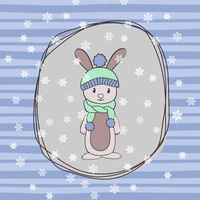 WINTER BUNNY / blue  - panel