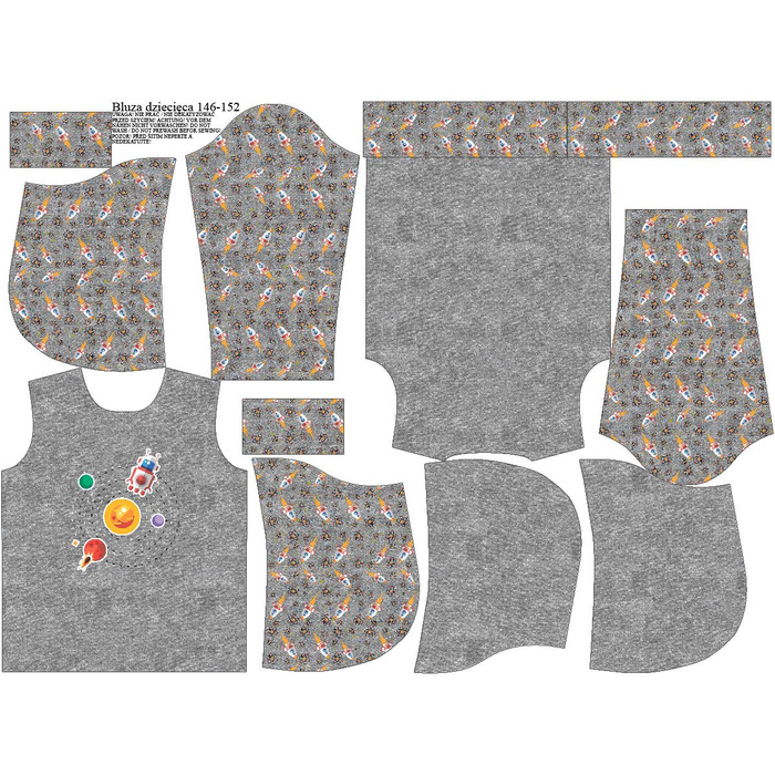 DĚTSKÁ MIKINA S KAPUCÍ  (ALEX) - SLUNEČNÍ SOUSTAVA (CESTA DO VESMÍRU) / ACID WASH šedý - teplákovina 134