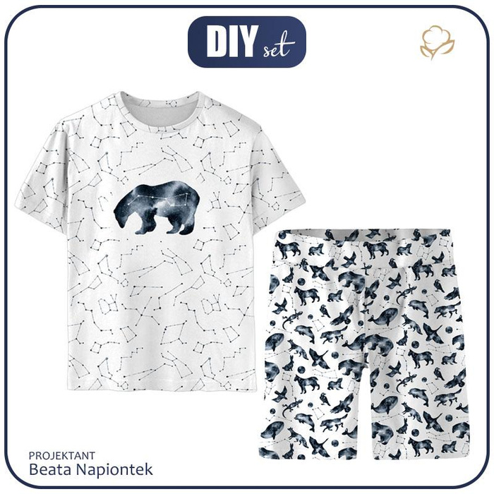 CHILDREN'S PAJAMAS "ADA" - BEAR / constellations - Elastic cotton knit fabric (122/128)