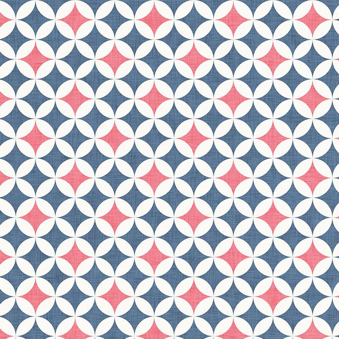 ROSETTEN / blau - koralle - Baumwoll Webware