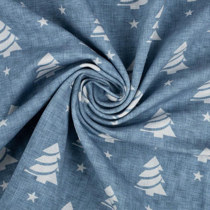 VÁNOČNÍ STROMKY A HVĚZDY / ACID WASH - modrý- organický úplet single jersey s elastanem