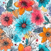 WATER-COLOR FLOWERS pat. 5 - Cotton woven fabric