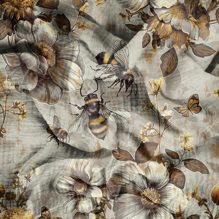 BEES & FLOWERS - Mušelín bavlněný