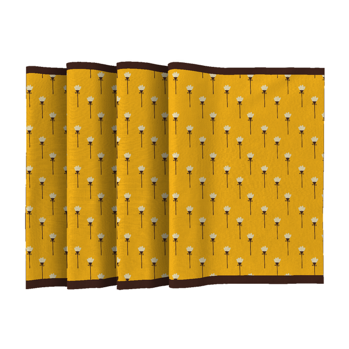 NAPKINS AND RUNNER - SMALL WHITE FLOWERS / mustard - sewing set