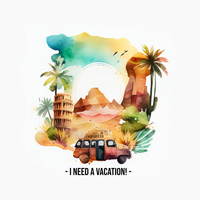 I NEED A VACATION - panel (60cm x 50cm) Cotton woven fabric