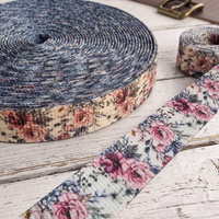 Webbing Tape with Print 25mm -   WATERCOLOR BOUQUET