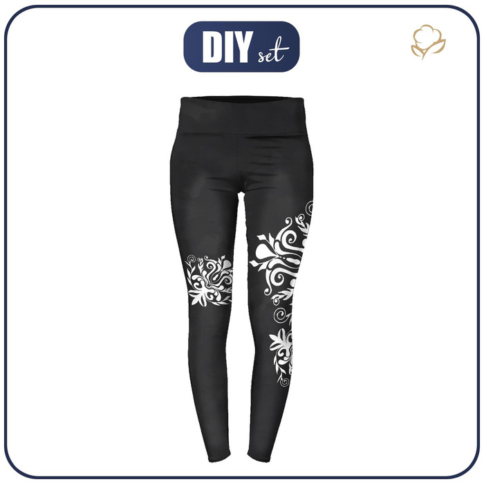 THERMO LEGGINSY DAMSKIE (GRETA) - DAMASCO KONTUR / czarny - zestaw do uszycia XXXL