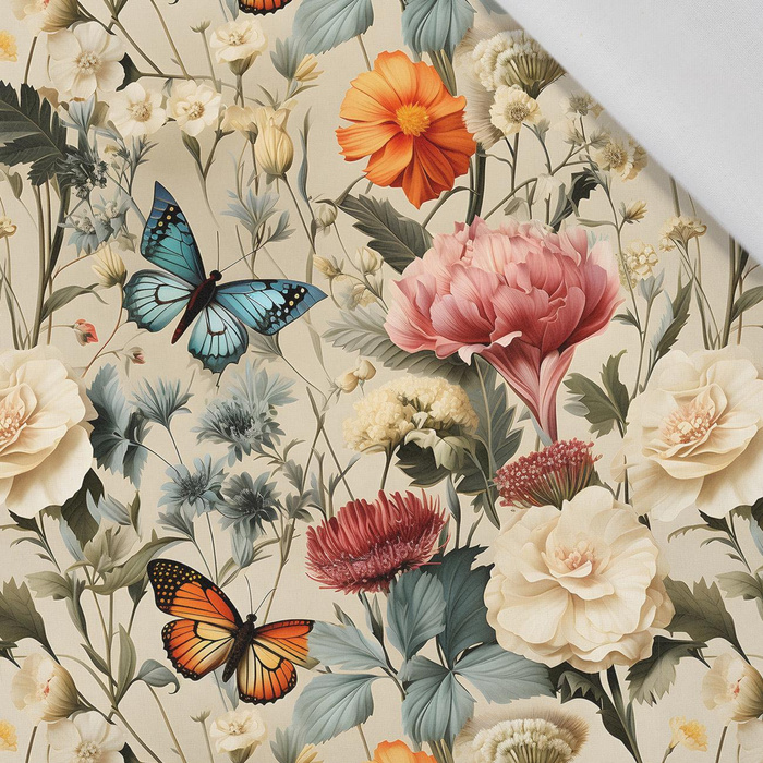 Butterfly & Flowers wz.9 - tkanina wiskozowa