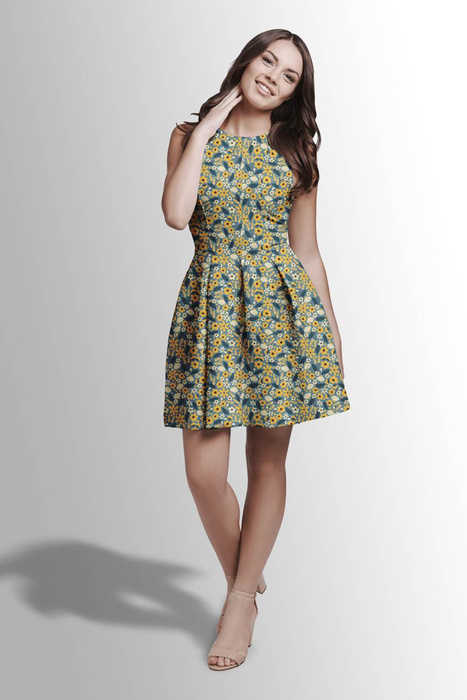 SMALL FLOWERS pat. 2 / blue - Viscose jersey