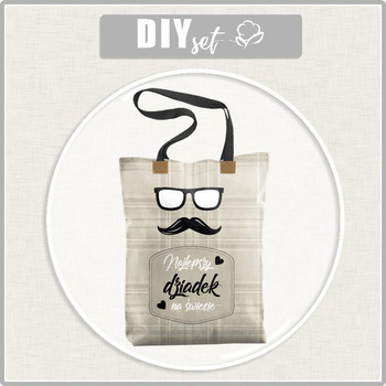 SHOPPER BAG - NAJLEPSZY DZIADEK  NA ŚWIECIE / english check- beige - Panama 220g - sewing set