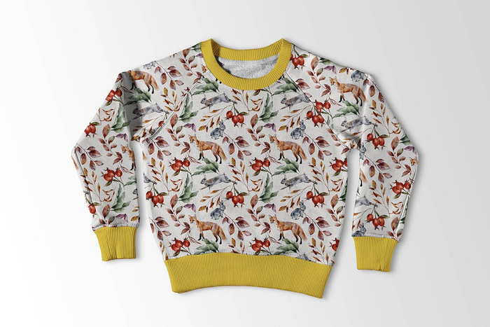 FOREST ANIMALS PAT. 2 / WHITE (COLORFUL AUTUMN) - Cotton muslin