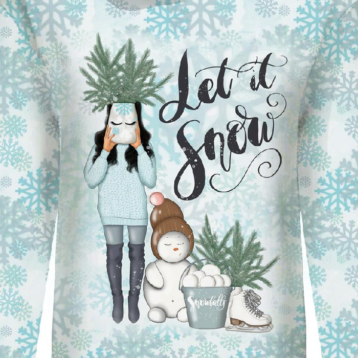 CLASSIC WOMEN’S HOODIE (POLA) - LET IT SNOW PAT. 2 (WINTER IN THE CITY) - looped knit fabric - XL