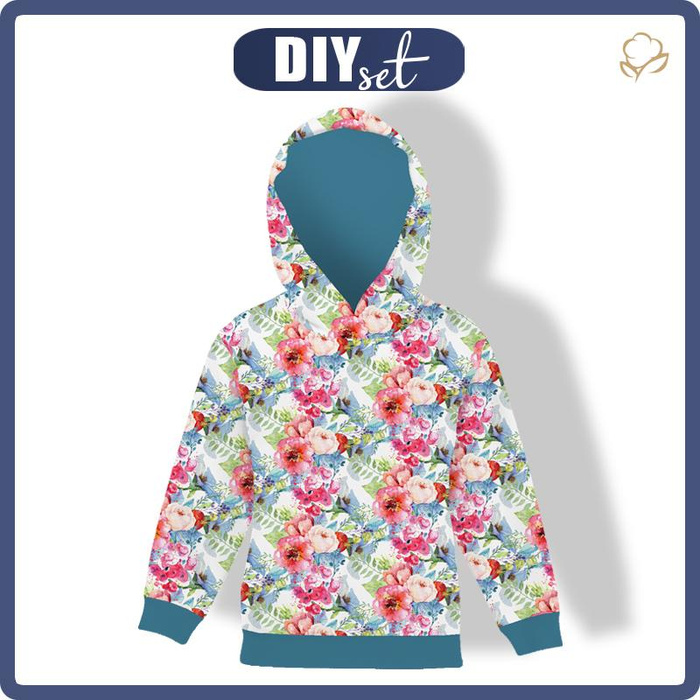 KID'S HOODIE (ALEX) - WILD ROSE PAT. 3 (IN THE MEADOW) - looped knit fabric (122/128)