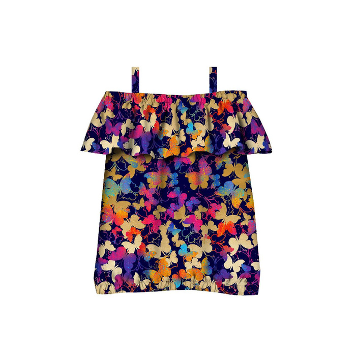 Carmenausschnitt Bluse (SARA) - SCHMETTERLINGE / bunt - Nähset -110-116