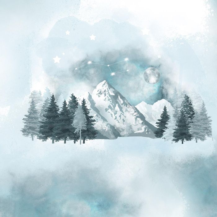 CHILDREN'S PAJAMAS " MIKI" - TREES AND MOUNTAINS (WINTER IN THE MOUNTAIN) - Elastic cotton knit fabric (110/116)