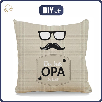 KISSEN 45x45 - DER BESTE OPA DER WELT / englisches karo-beige - Baumwoll Webware - Nähset