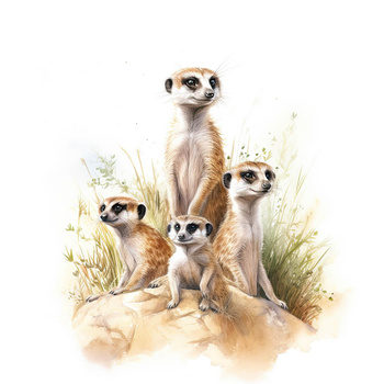 WATERCOLOR MEERKAT - PANEL (75cm x 80cm) dzianina drapana z elastanem ITY