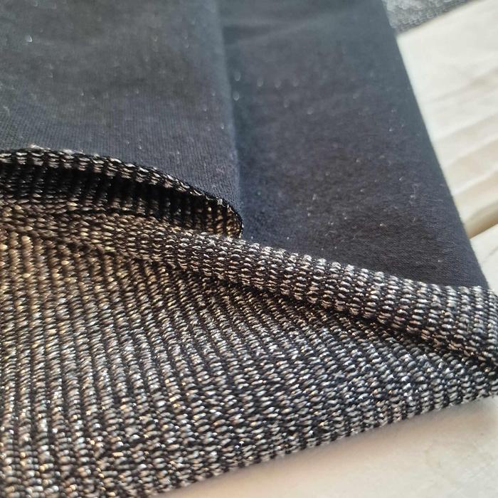BLACK / Silver - loopback knit fabric with lurex thread