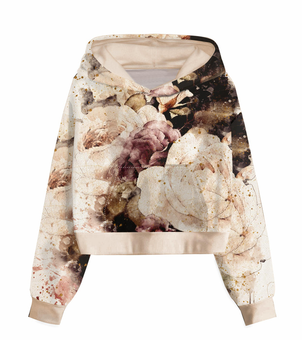 Cropped Hoodie (IDA) - WATERCOLOR FLOWERS MS. 4 - Nähset - M