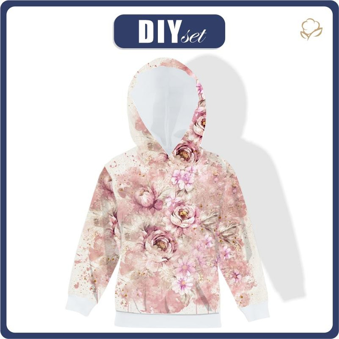 DZIECIĘCA BLUZA Z KAPTUREM (ALEX) - WATERCOLORS FLOWERS wz. 6 - dzianina pętelkowa (110/116)