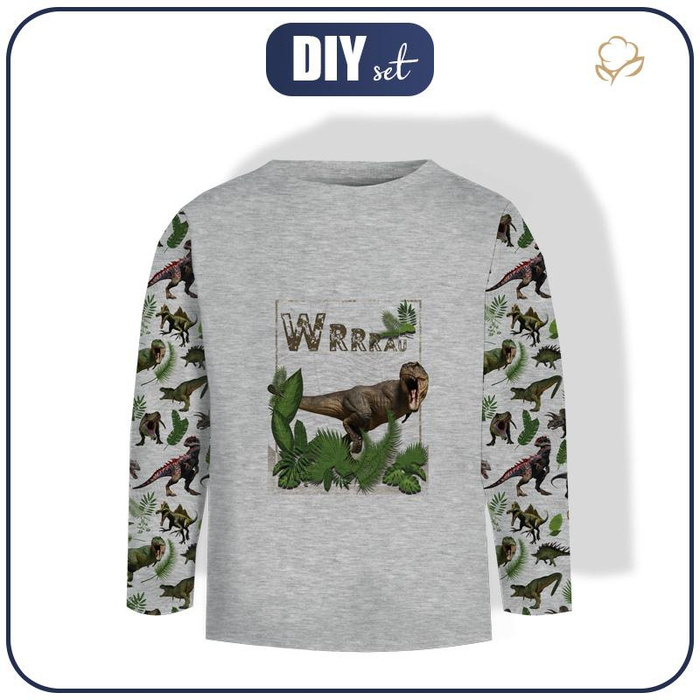 LONGSLEEVE - DINO ROSTLINY / melír světlošedivý - single jersey  (122/128)