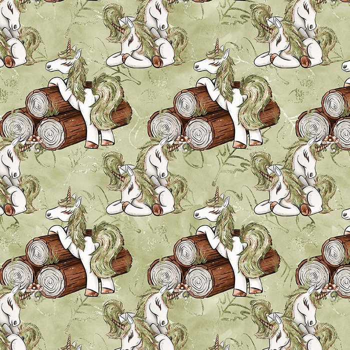 FOREST UNICORNS pat. 1 / green  - looped knit fabric