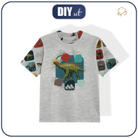T-SHIRT DZIECIĘCY - KAFELKI DINO WZ. 6/ M-01 melanż jasnoszary- single jersey