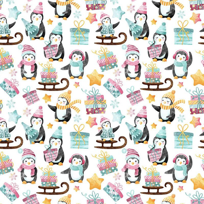 PENGUINS MIX PAT. 2 (CHRISTMAS PENGUINS) - looped knit fabric
