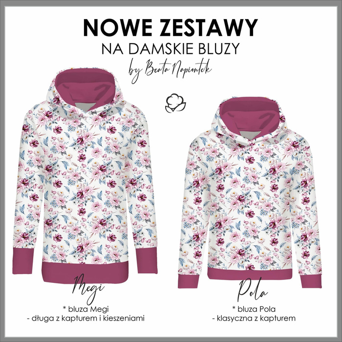 BLUZA DAMSKA (POLA) CLASSIC Z KAPTUREM - AKWARELOWY BUKIET wz. 2 -  dzianina pętelkowa - XS