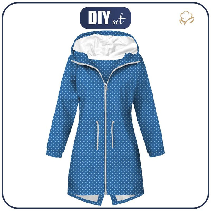 DÁMSKÁ BUNDA PARKA (ANNA) - AZUROVÉ TEČKY/ MODRÝ (DÝŇOVÁ ZAHRADA) - softshell XXL
