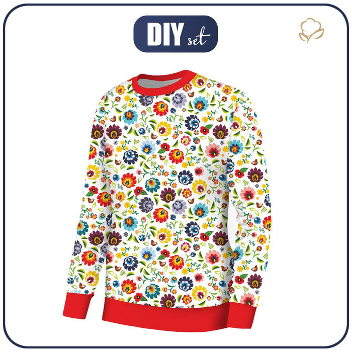 WOMEN'S SWEATSHIRT (HANA) BASIC - LOWICZ FOLKLORE / white - looped knit fabric - L