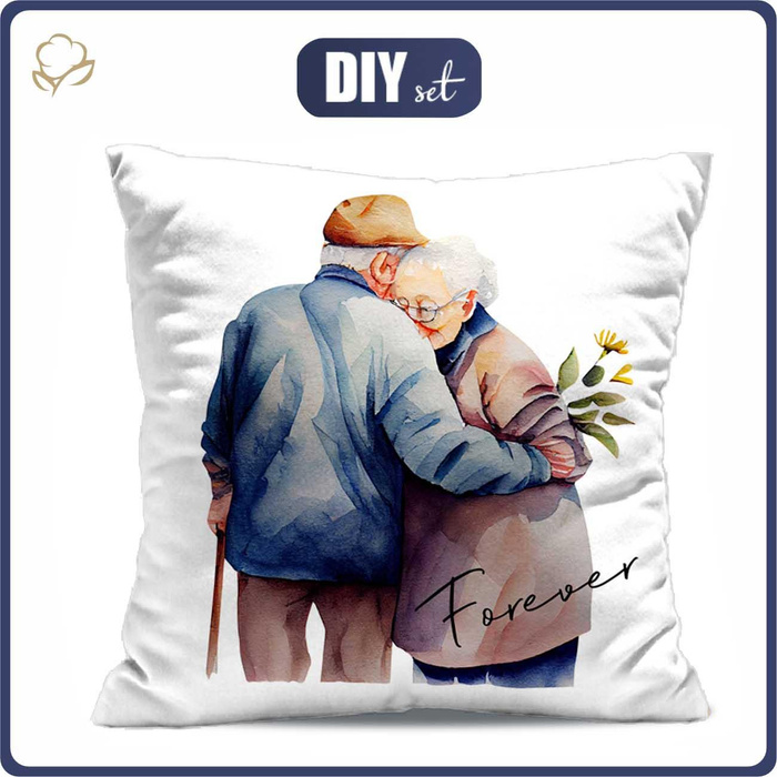 POLŠTÁŘ 45x45 - STARÉ RODIČE 2 - Bavlněná tkanina - Sada šití