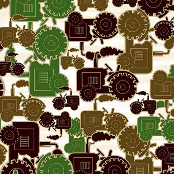 TRACTORS / green - Cotton muslin
