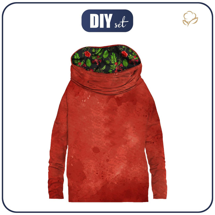 SNOOD SWEATSHIRT (FURIA) - RED SPECKS /  RED GARDEN (PARADISE GARDEN) - sewing set