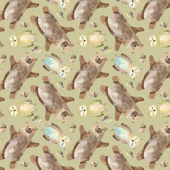 BEARS AND OWLS (FOREST ANIMALS) - Cotton woven fabric